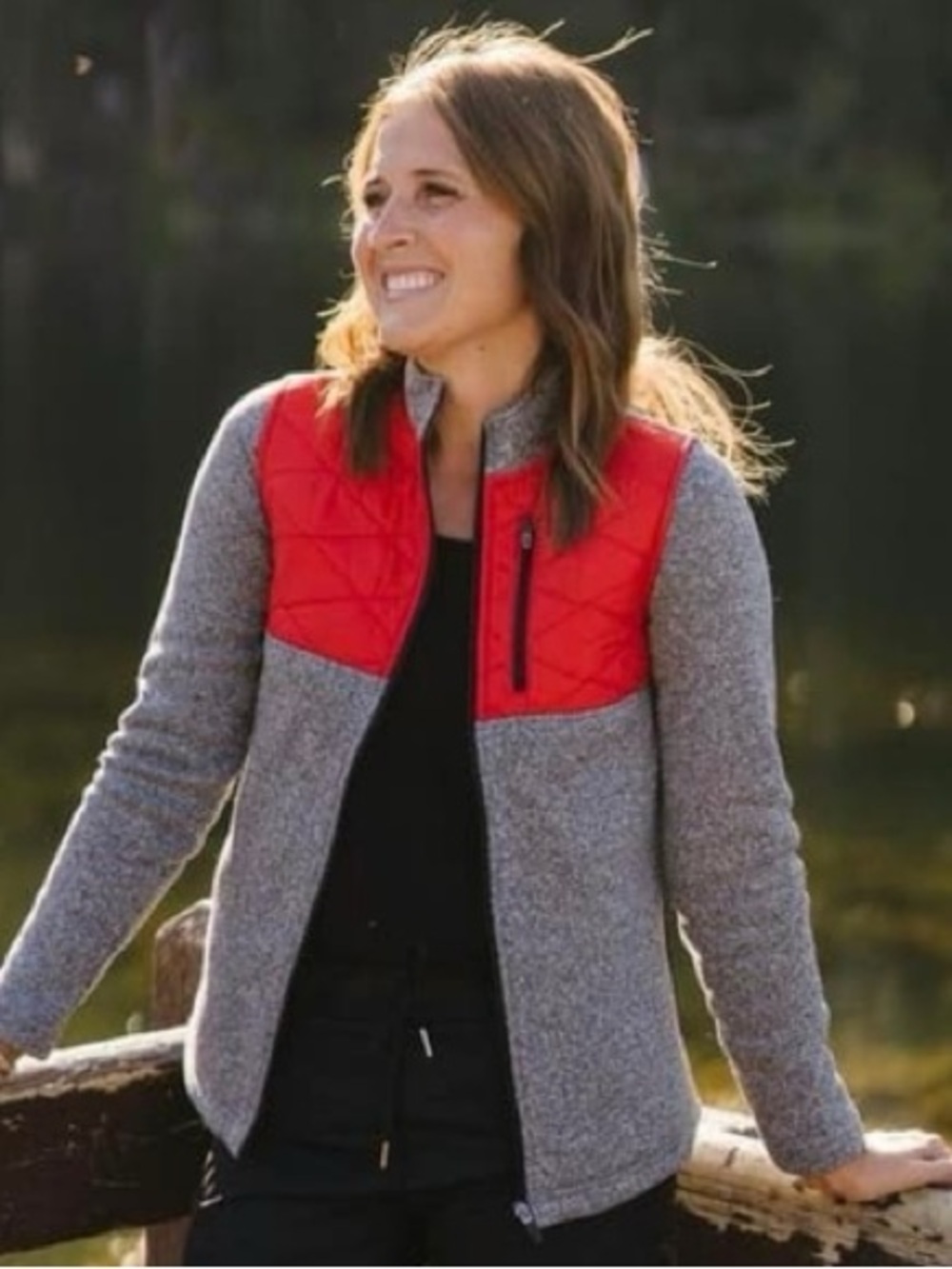Red Quilted Ash Grey Cabin Jacket Full Zip High Collar
Fleece | Size Small